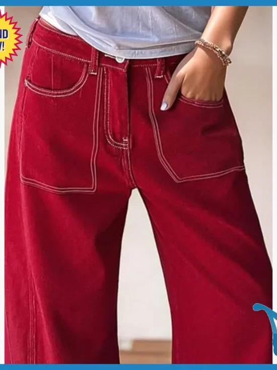 Straight Leg Low Rise Barrel Pants Stretchy Cropped Casual Vintage Chino - Picture 2 of 6